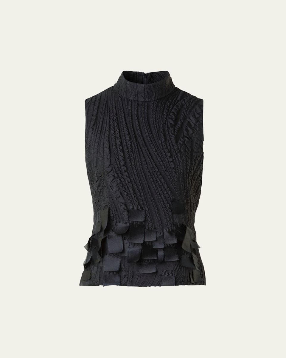 Jacquard Waves and Ribbons Silk-Blend Blouse